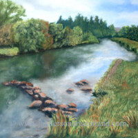 Pastel painting of the river Leven.