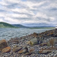 Pastel of the Cloch Lighthouse on a sunny day.