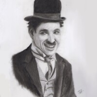 Pencil sketch of Charlie Chaplin.