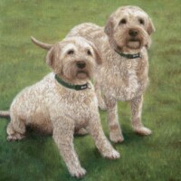 Oil painting of two dogs,
