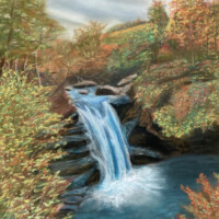 Pastel of Falls of Falloch, Stirling.
