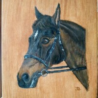 Oil painting of a horses head,