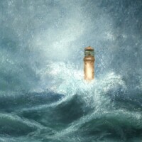 Oil painting of Bell Rock Lighthouse, off the coast of Angus in Scotland.