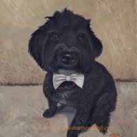 Oil painting of a small dog.