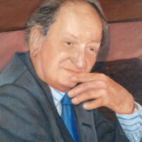 Oil on canvas - 10" x 12" Oil painting of a man sitting in contemplation.