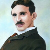 Pastel painting of Nikola Tesla.